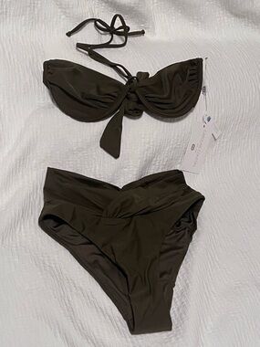 Caroline Constas NWT Olive Greens Bandeau Bikini Set